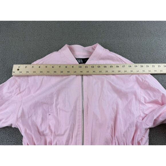 Zara Cropped Jacket Women S Pink Zip Front Elastic Hem Long Sleeve Ribbed Cuffs - Picture 7 of 10